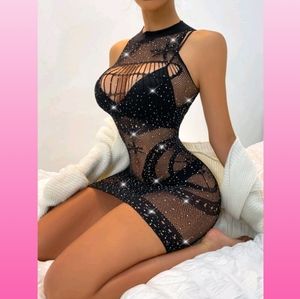 Rhinestone sexy black dress lace pattern